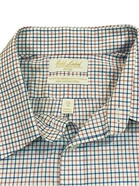 Roundtree & Yorke Gold Label Fitted Dress Shirt Men 17.5-34 Red Blue Check